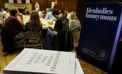 An Alcoholics Anonymous meeting: Some wonder whether it's time for A.A. to drop its demands for anonymity.