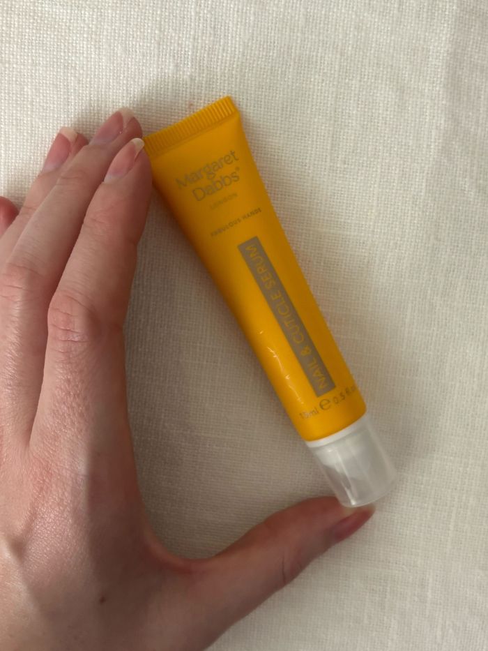 Deputy beauty editor Grace Lindsay testing the Margaret Dabbs Nourish Nail and Cuticle Serum Pen