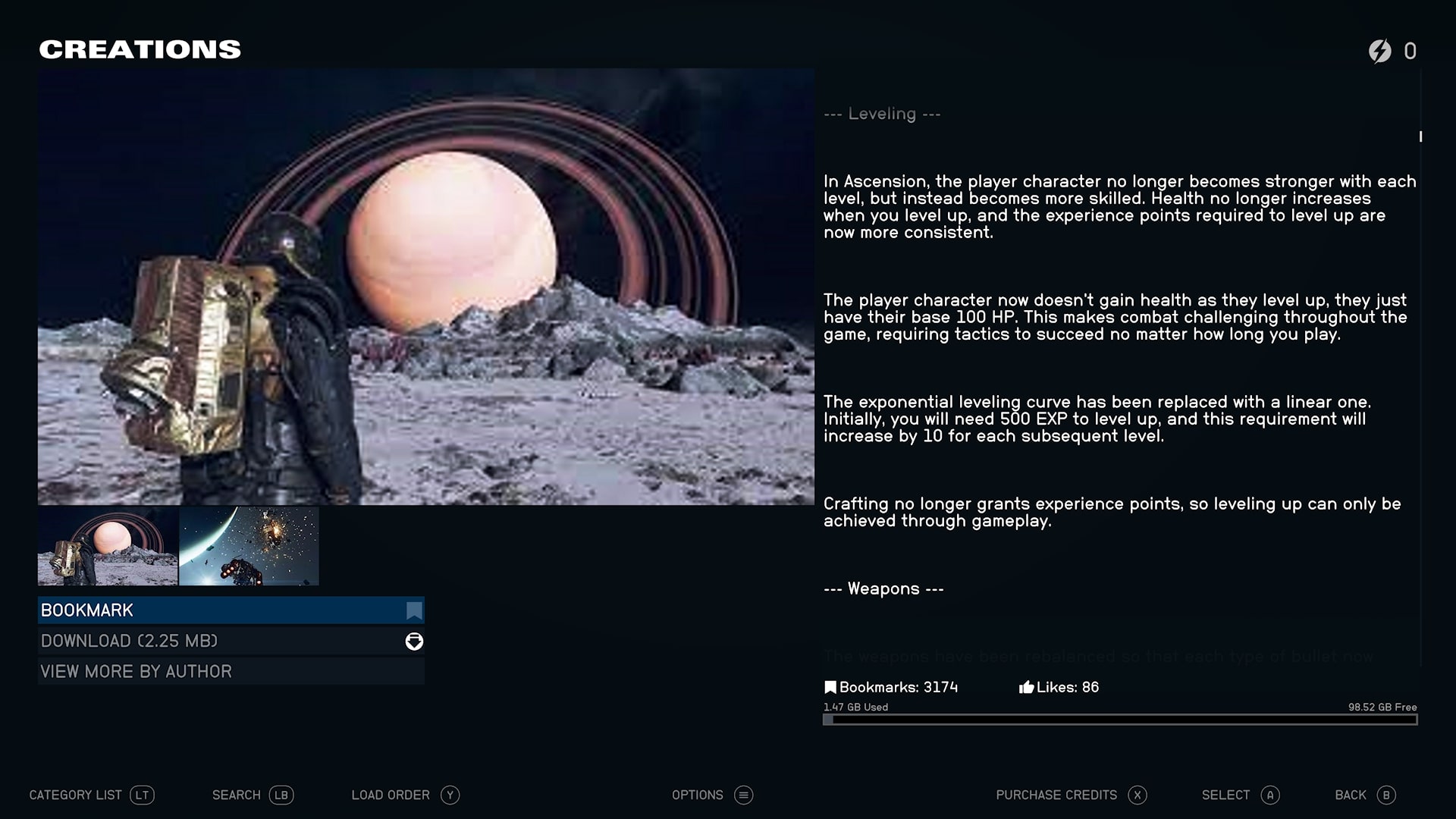 Screenshot of Starfield mods