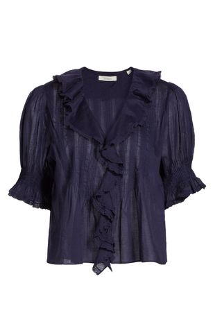 DÔEN Henri Ruffled Cotton Short-Sleeve Blouse