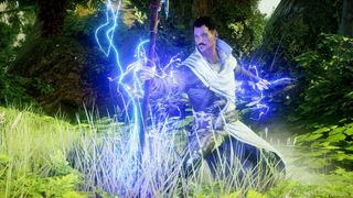 Dragon Age: Inquisition screenshot - mage holding an electrified staff