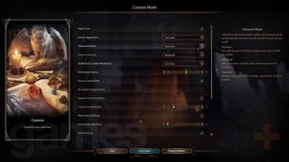 Baldur's Gate 3 Custom Mode options list