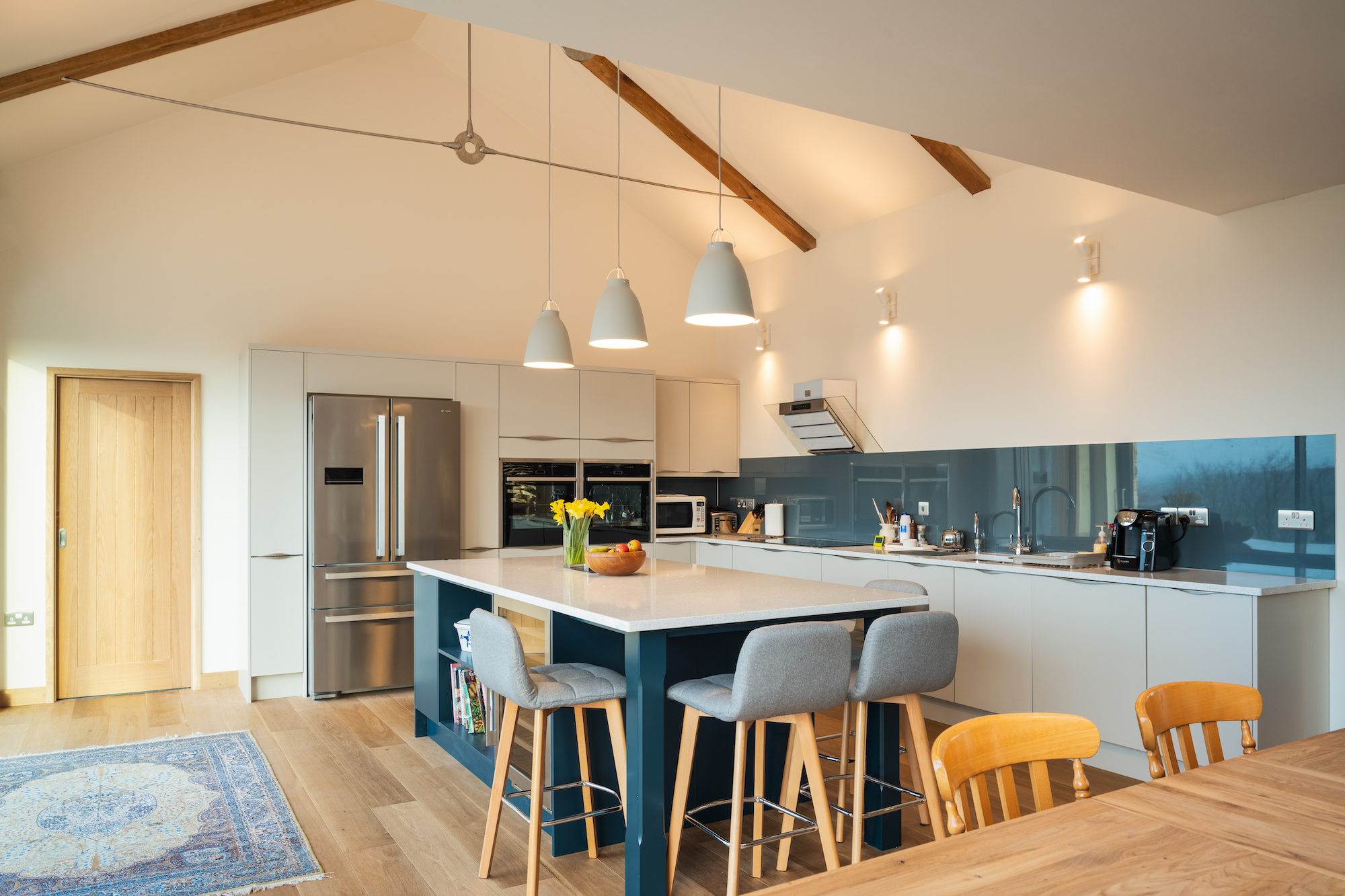 kitchen with large island with seating