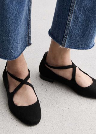 New Look Wide Fit Black Strappy Ballet Flats