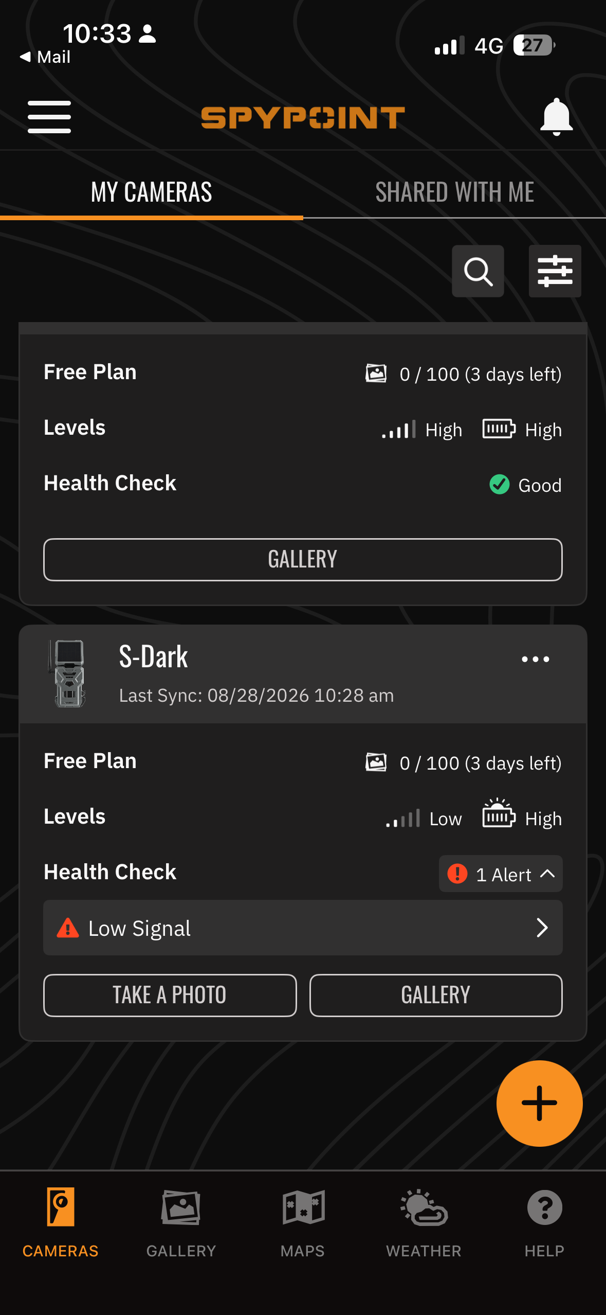 Screenshots from the Spypoint trail camera smartphone app