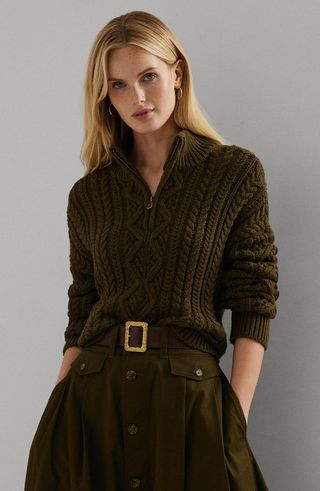 Lauren Ralph Lauren Fisherman Cotton Quarter Zip Sweater