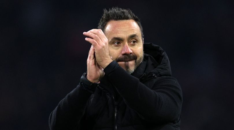 Brighton manager Roberto De Zerbi applauds the fans after the Seagulls&#039; win over Ajax in November.