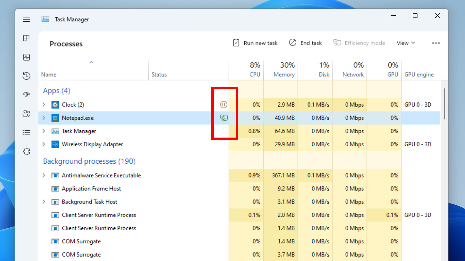 Windows 11 Task Manager Efficiency Mode