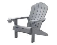 A grey plastic Adirondack chair with a drinks holder