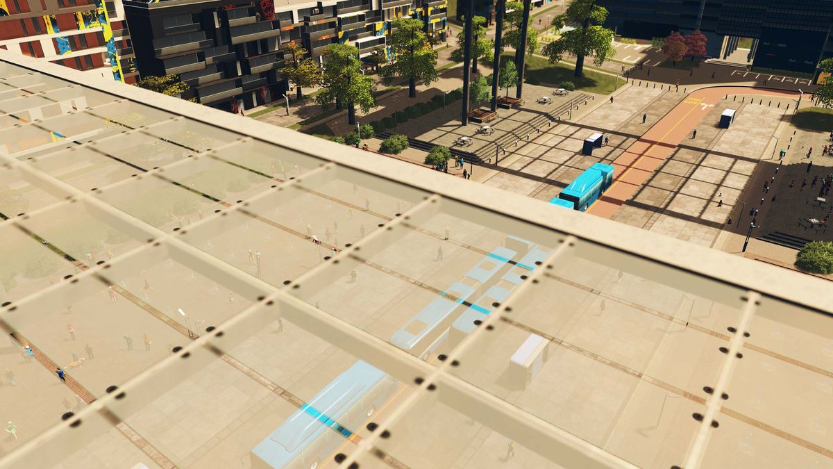 An image of a pedestrian street from Cities: Skylines