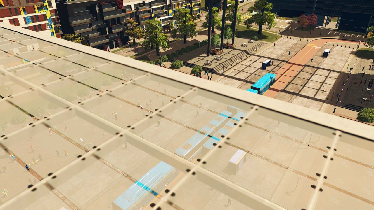 An image of a pedestrian street from Cities: Skylines