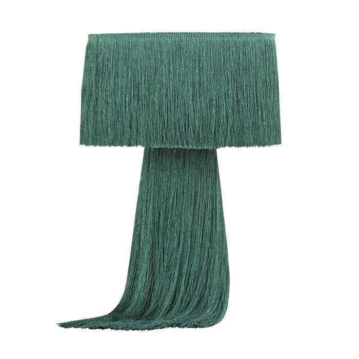 Green fringe table lamp