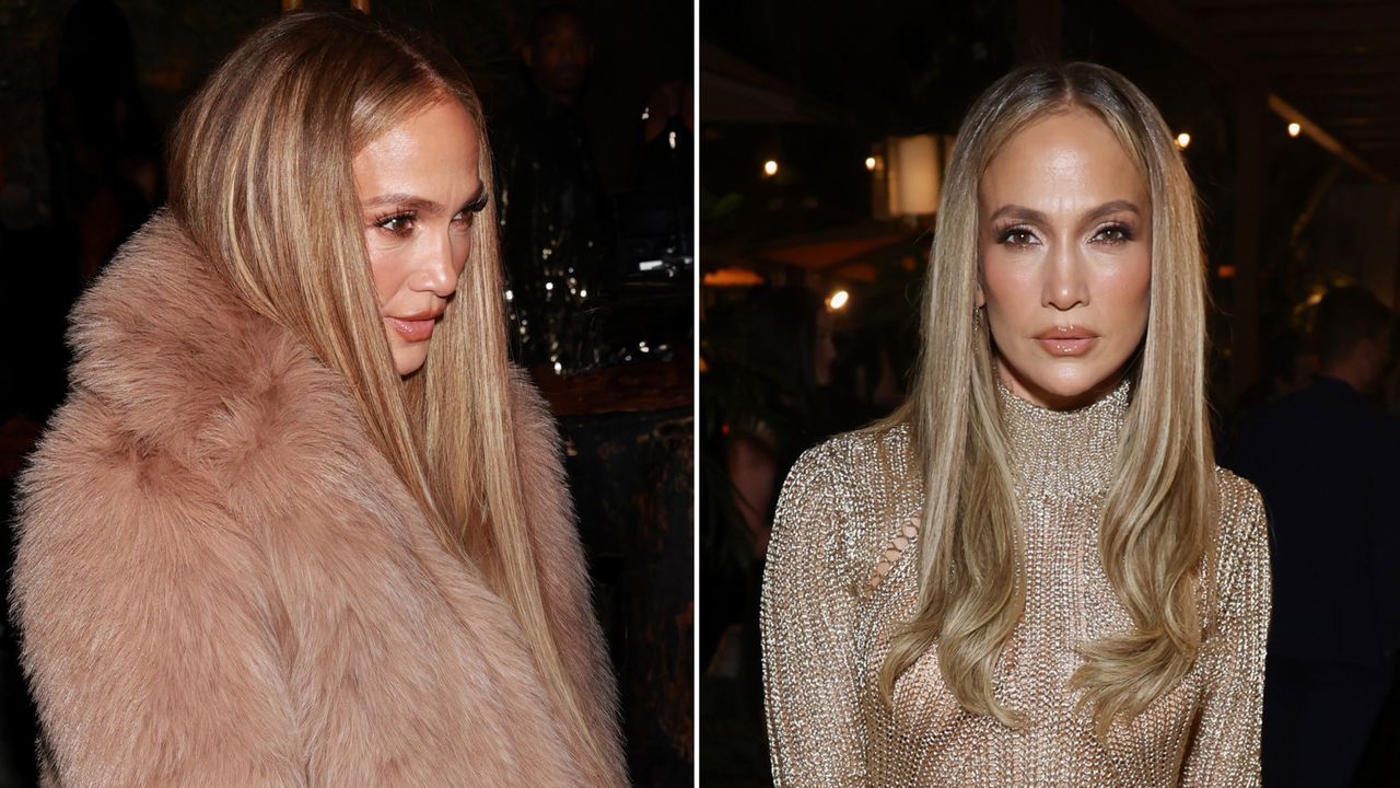 Jennifer Lopez wears a Tom Ford gown and fur coat