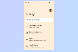 A screenshot of the Settings menu on a Pixel phone