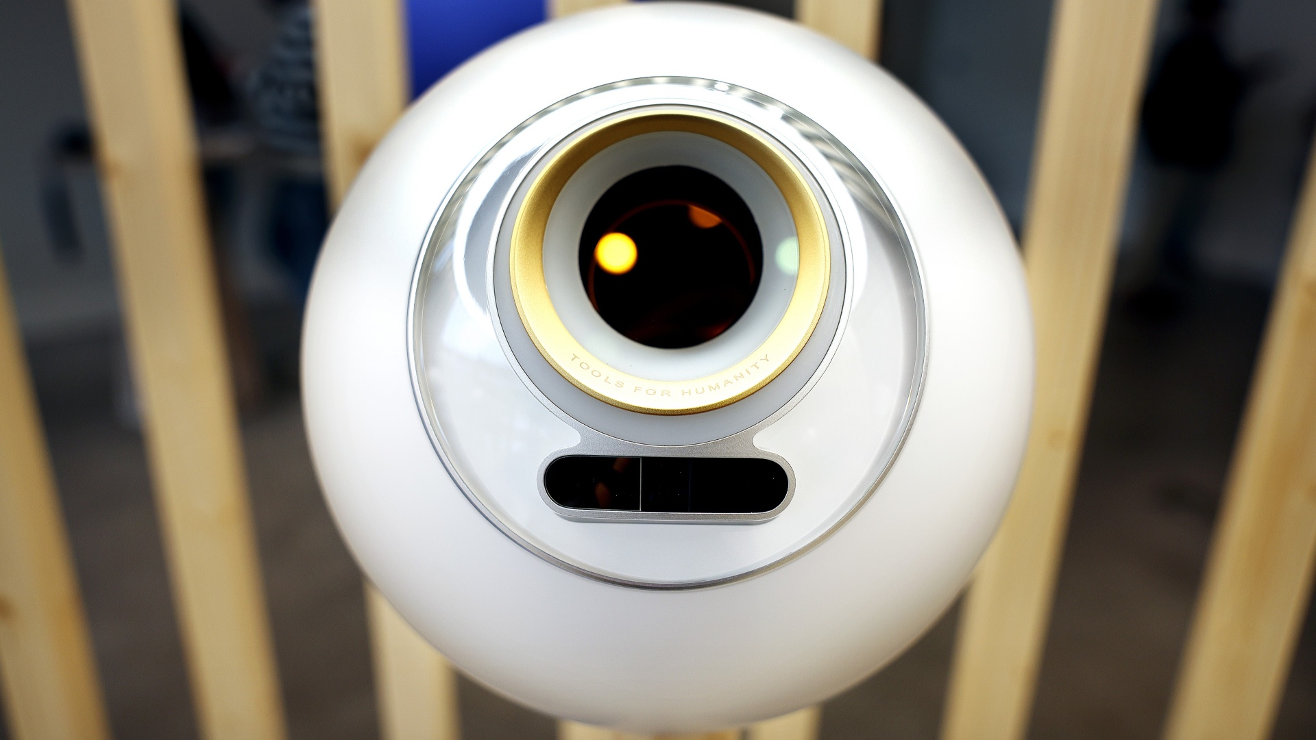 An orb is photographed during a grand opening event of World, a company co-founded by Sam Altman that uses orbs to scan eyes to help people distinguish humans from robots.