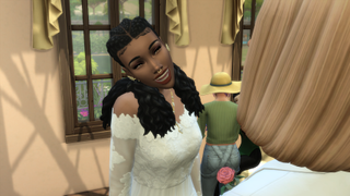 A bride smiles in The Sims 4: Wedding Stories