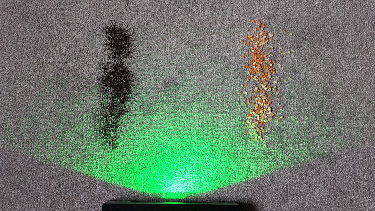 tea and oats / lentils on floor before suction test with Roborock H60 Hub Ultra vacuum