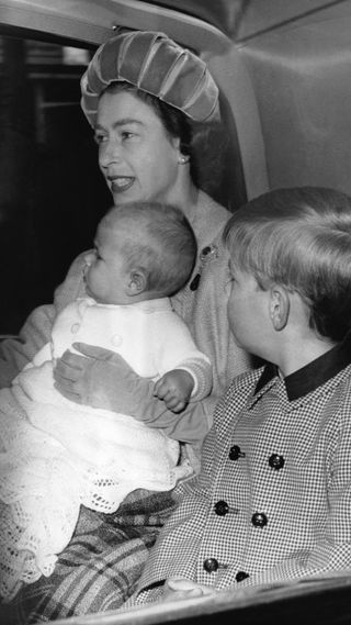 Queen Elizabeth with a young Prince Andrew and Prince Edward