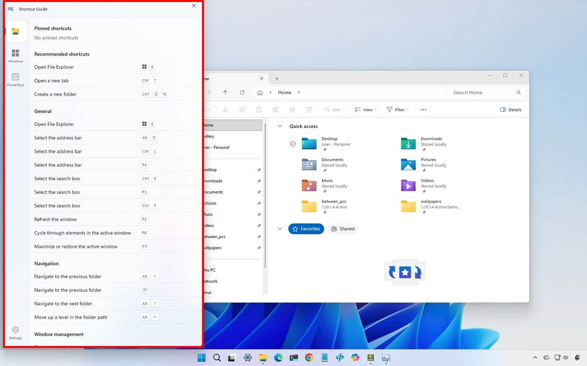 Shortcut Guide flyout open showing keyboard shortcuts.