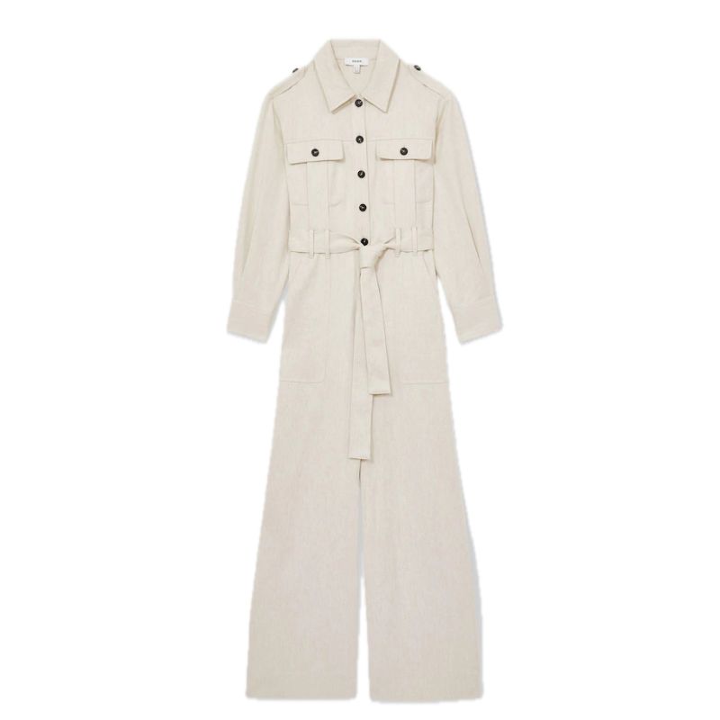 Reiss , Cream Anais Wide Leg Utility Jumpsuit