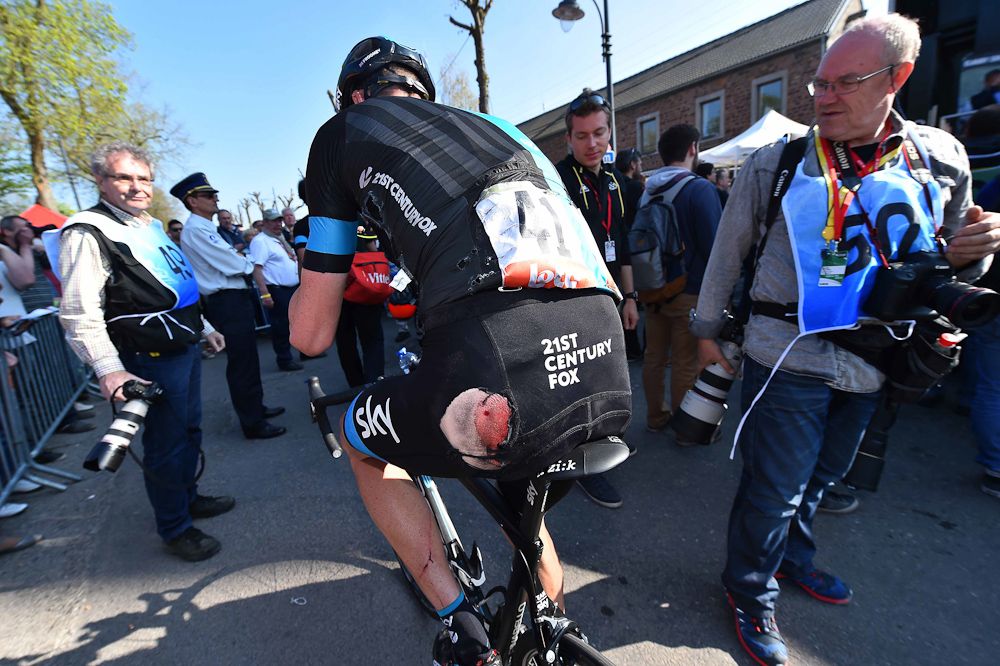 Chris Froome (Team Sky) at the finish after his crash.