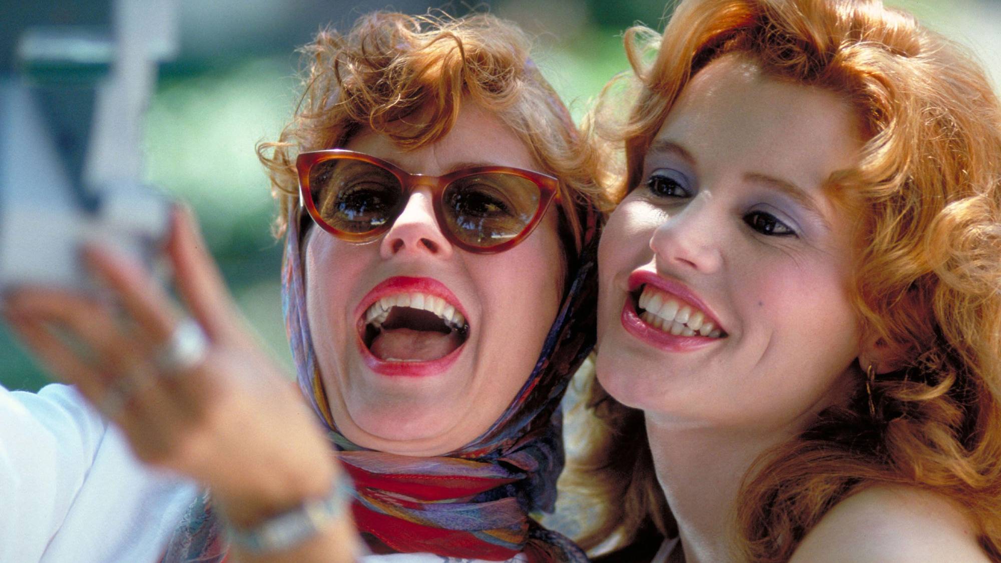 Susan Sarandon as Louise Sawyer and Geena Davis as Thelma Dickinson in "Thelma &amp;amp; Louise"