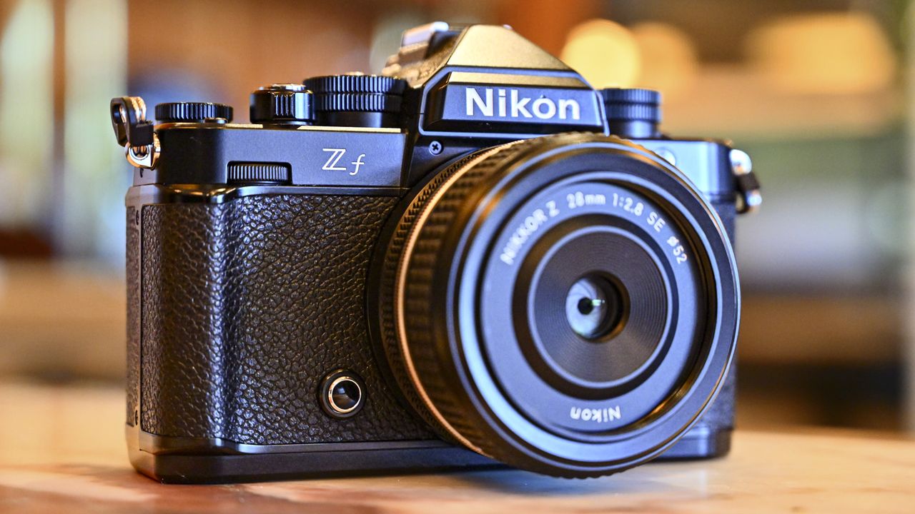 Nikon Zf camera front with Z 28mm F2.8 SE lens attached