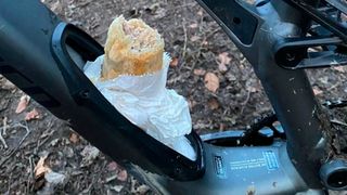 A sausage roll stored in a bike frame