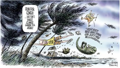 Political cartoon U.S. hurricanes climate change deniers Rush Limbaugh