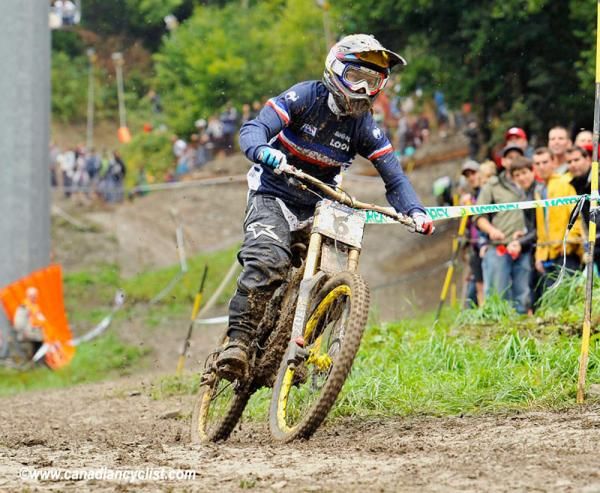 Emmeline Ragot (France) rides to victory in the women's downhill world championship.