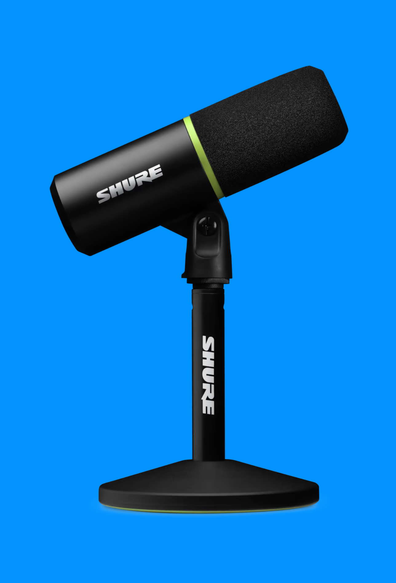 The Shure MV6 USB Gaming Microphone on a blue background