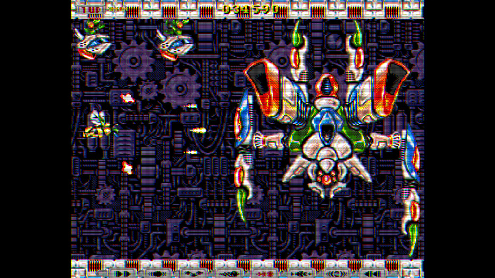 Screens of a retro shooter with insects