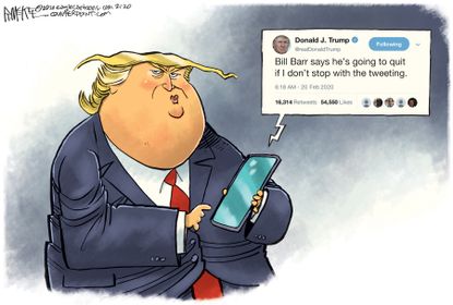 Political Cartoon U.S. Trump tweet Barr DOJ Roger Stone