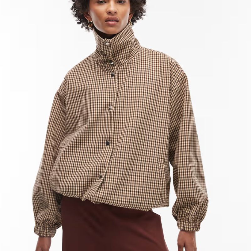 ASOS , Tailored Funnel Neck Jacket in Micro Check
