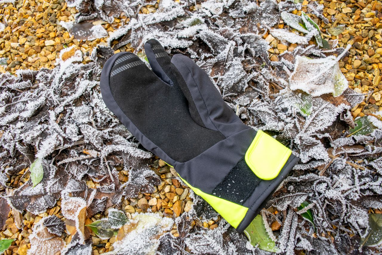 A Gore Wear Trigger glove on some frosted leaves
