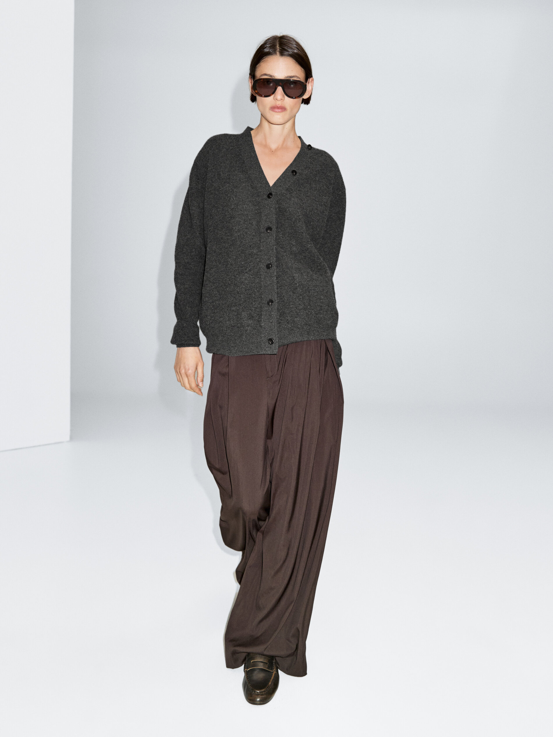 100% Wool Knit Cardigan With Scarf Detail