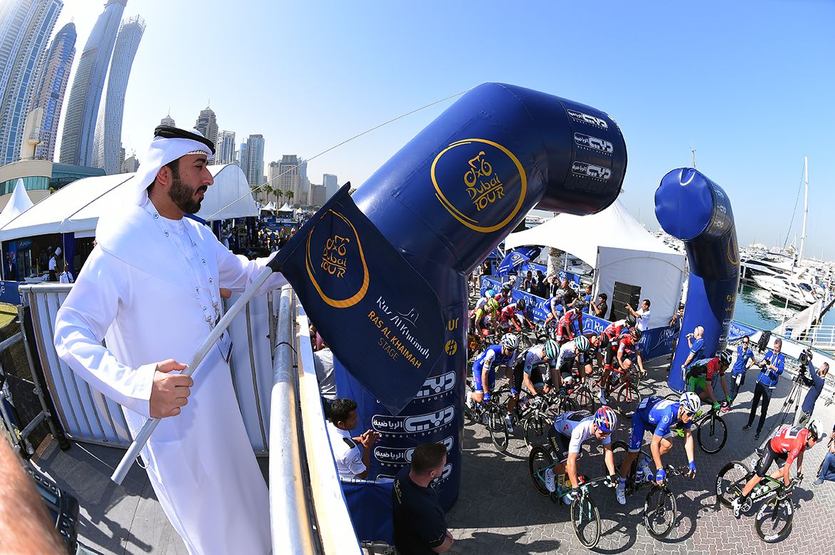 The riders start stage 2 of the Dubai Tour