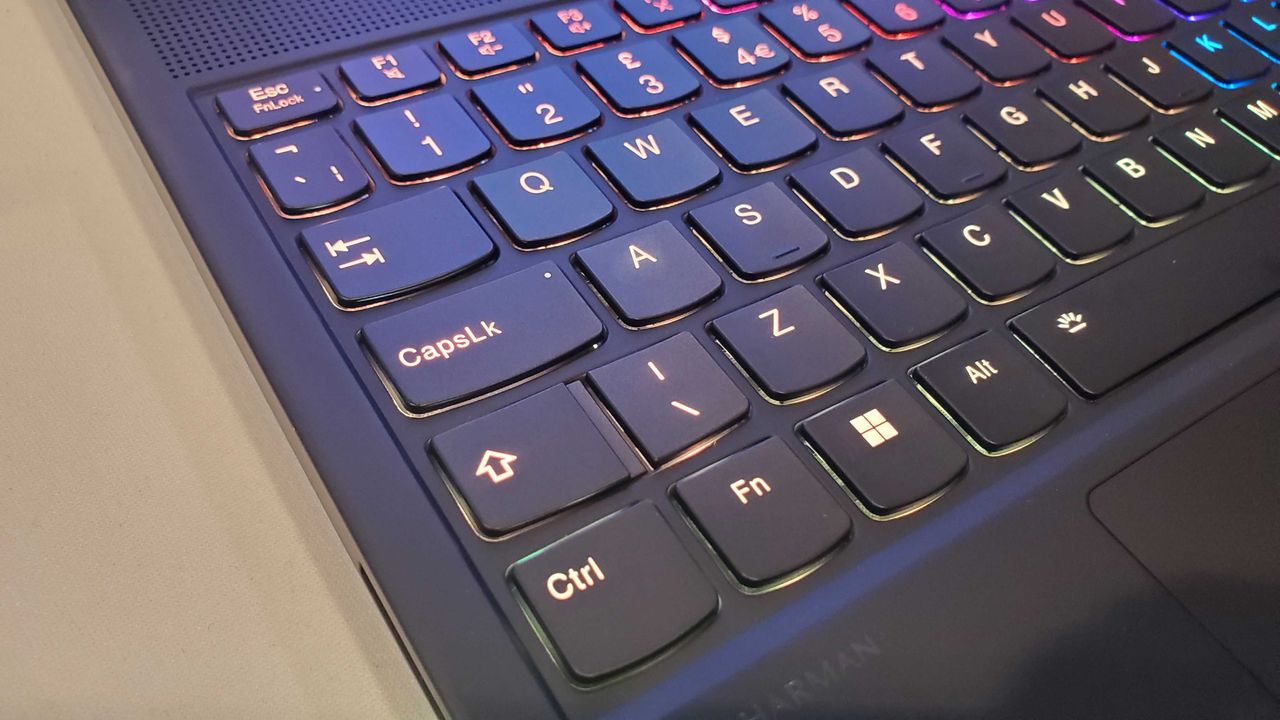black gaming laptop with rgb lit keyboard