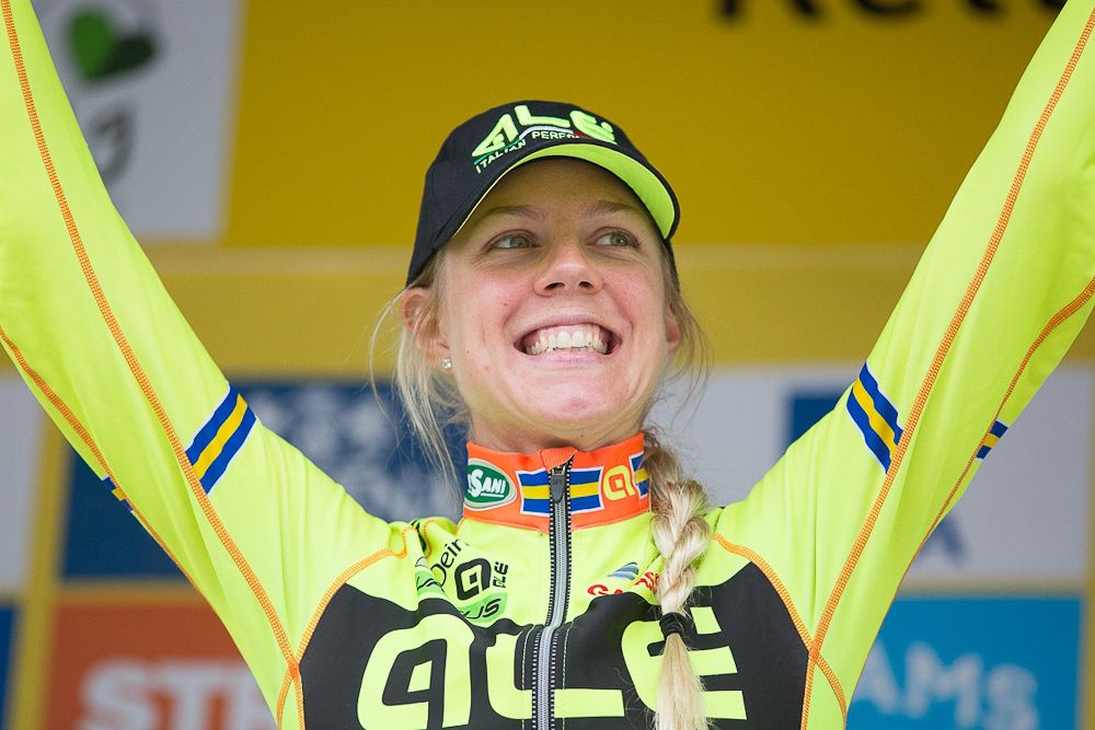 Emilia Fahlin (SWE) of Ale-Cipollini Cycling Team was awarded the most combatative rider of the race after the Aviva Women's Tour 2016