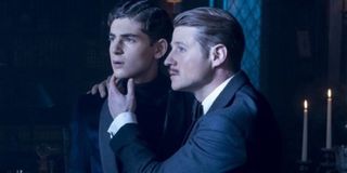 David Mazouz as Bruce Wayne and Ben McKenzie as James Gordon in Gotham.