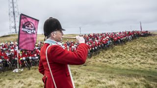 A bugler signals the start of Red Bull Foxhunt