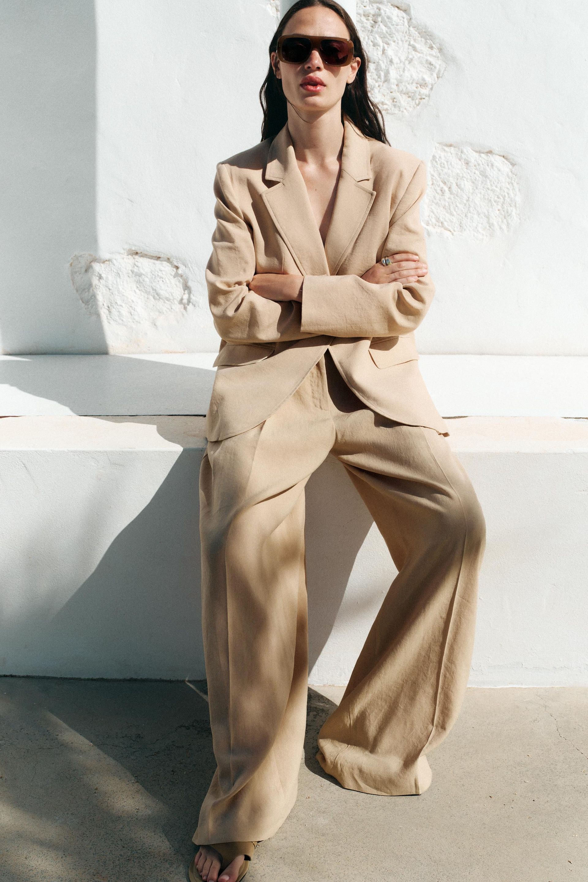 One-Button Linen Blend Blazer