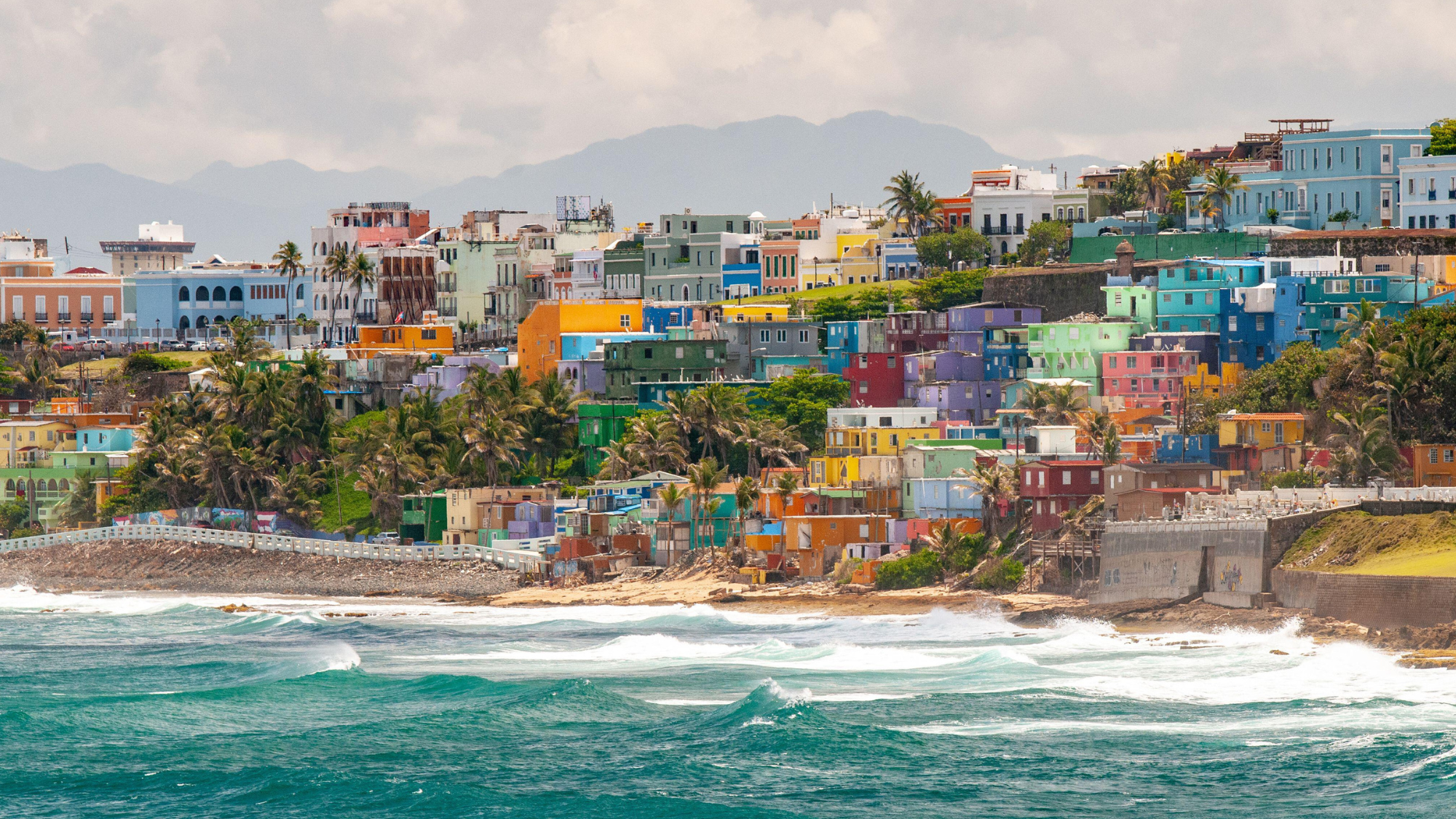 San Juan colourful houses and beach