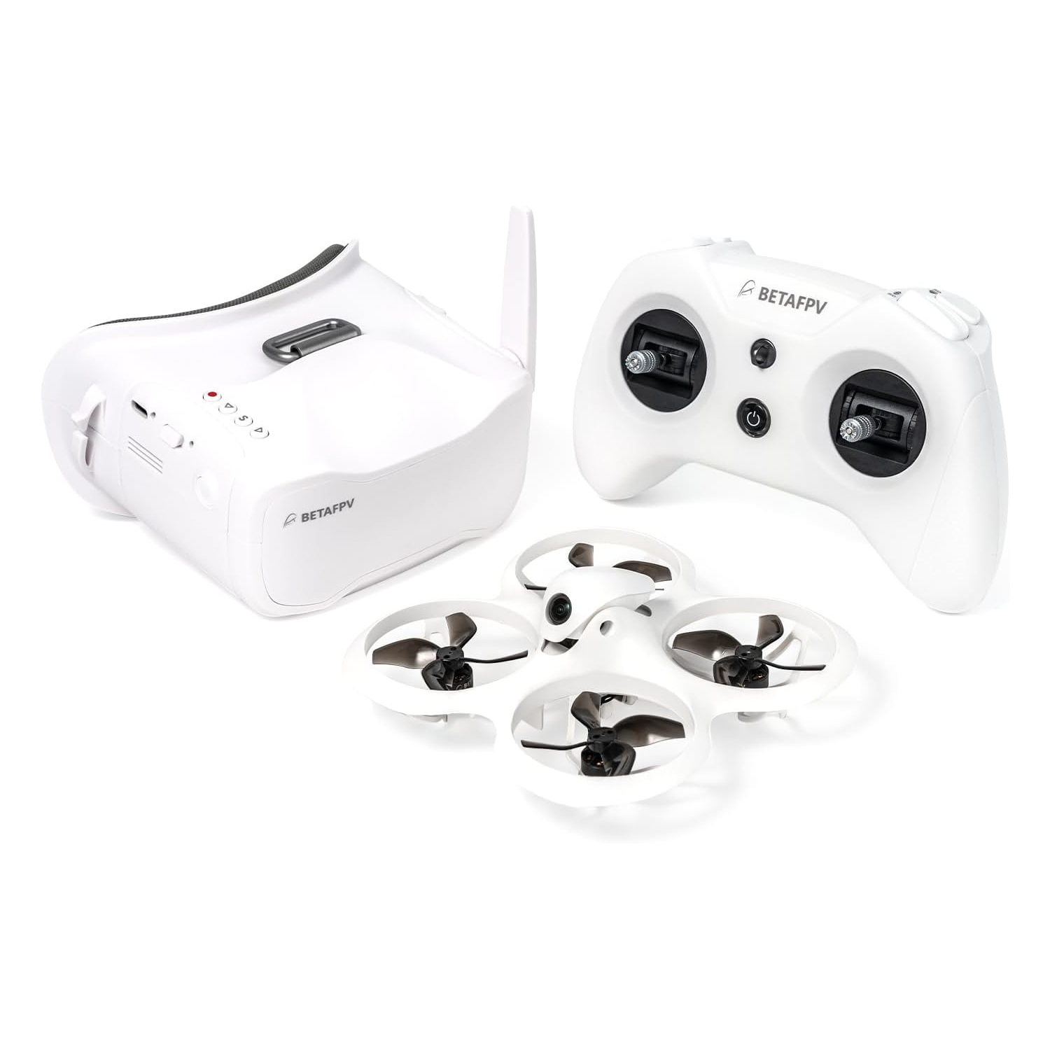 BetaFPV Cetus X drone, goggles and controller on a white background