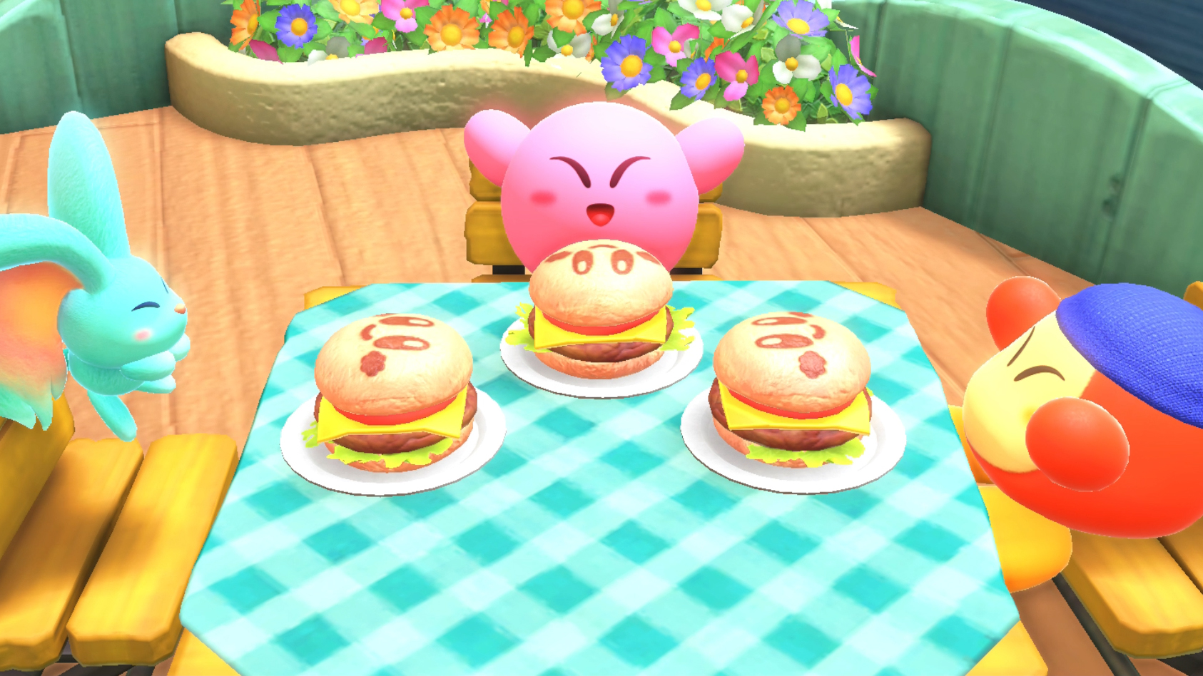 Nintendo Direct: Kirby eating burgers in the game Kirby and the Forgotten Land