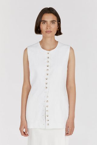 Tilly White Linen Longline Vest