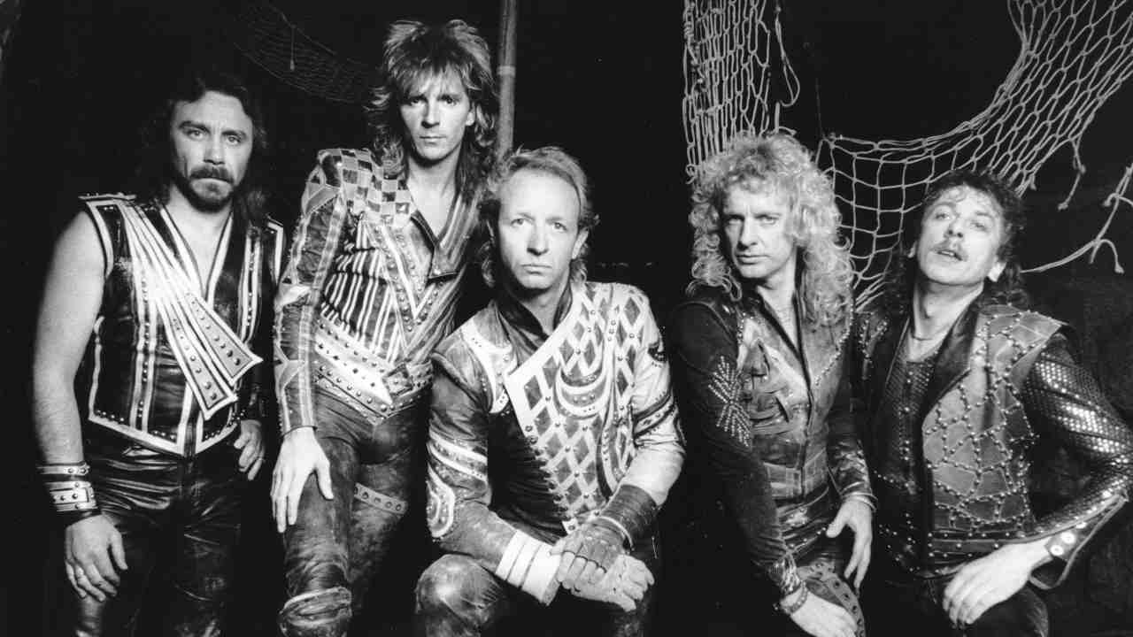 Judas Priest posing for a photograph in 1986