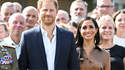 Prince Harry, Duke of Sussex and Meghan, Duchess of Sussex meet with NATO Joint Force Command and families from Italy and Netherlands during day five of the Invictus Games Düsseldorf 2023 on September 14, 2023 in Duesseldorf, Germany.