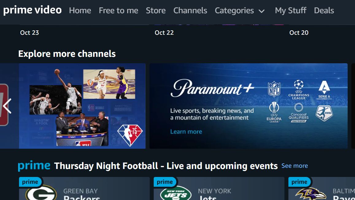 Amazon Prime Video Channels for Sports