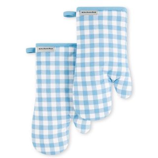 blue gingham oven mitts